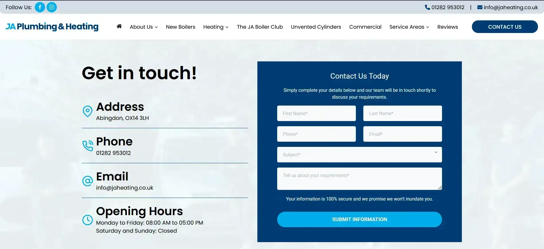 Contact JA Plumbing & Heating in Abingdon